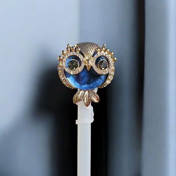 Gold Blue Jewel Metal Owl Silicone Straw Topper. Fits Stanley & 10mm Straws - Picture 1 of 1